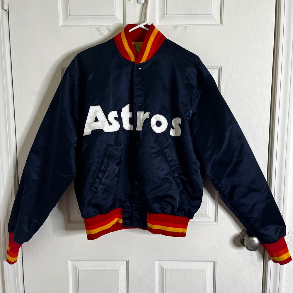 VINTAGE MLB HOUSTON ASTROS STARTER SATIN BOMBER JACKET MADE IN USA SIZE LARGE